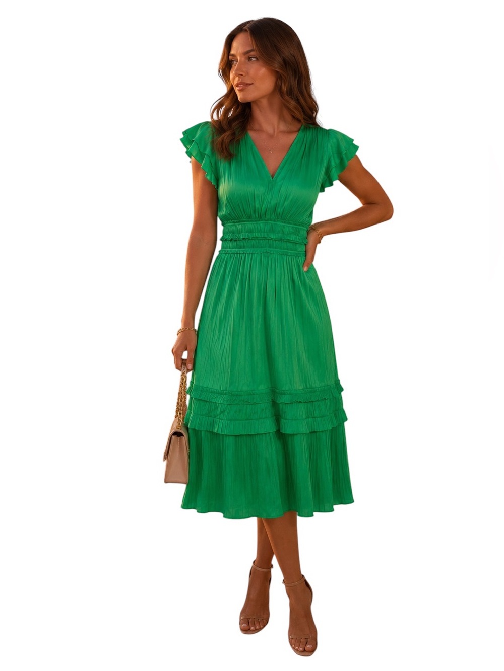 Joie Bright Green Pleated Flutter-Sleeve Dress XS Excellent condition